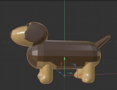 <b>Side View of Dog Model</b><br>In this side view model, I show the dog's profile. The smooth shapes and shiny surfaces give it a playful appearance, and I enjoy working on the overall design to make it look more appealing.