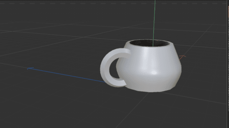 <b>Mug front</b><br>I combined four Circles using the Loft to form a mug with a narrow top and wide bottom, and I used a Torus shape as the handle.