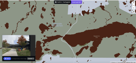 <b>Custom Map with Outdoor Seating Image Using Cartogram</b><br>For this map, I used Cartogram to create a color scheme based on an image of outdoor seating at Sheridan campus. The resulting map reflects earthy tones from the scene, such as greens and browns, giving the map a natural and park-like appearance that matches the relaxed outdoor setting in the photo.
