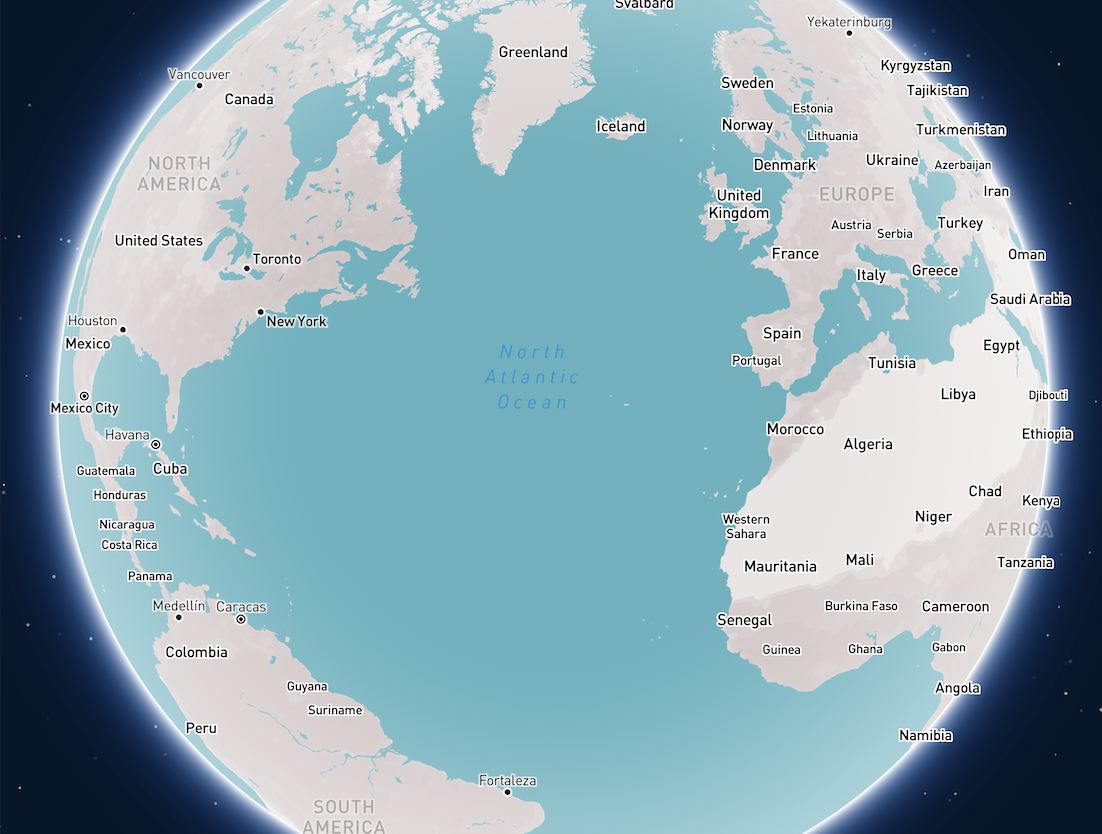 <b>Map of the World with Custom Earth Colors Using Mapbox</b><br>In this map, I used Mapbox to adjust the color scheme of the Earth, specifically changing the colors of the oceans and landmasses. The subtle tones I applied create a unique and visually appealing representation of the world, enhancing the aesthetic while maintaining geographic clarity.