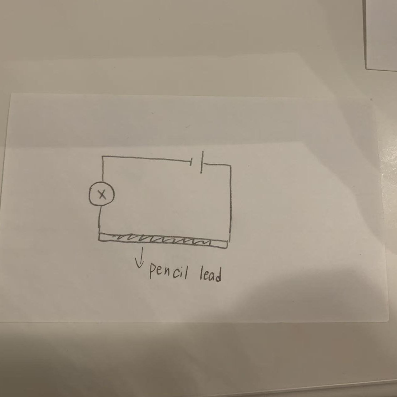 I drew a simple circuit diagram using pencil lead as part of the circuit. It includes a battery and a light to demonstrate conductivity.