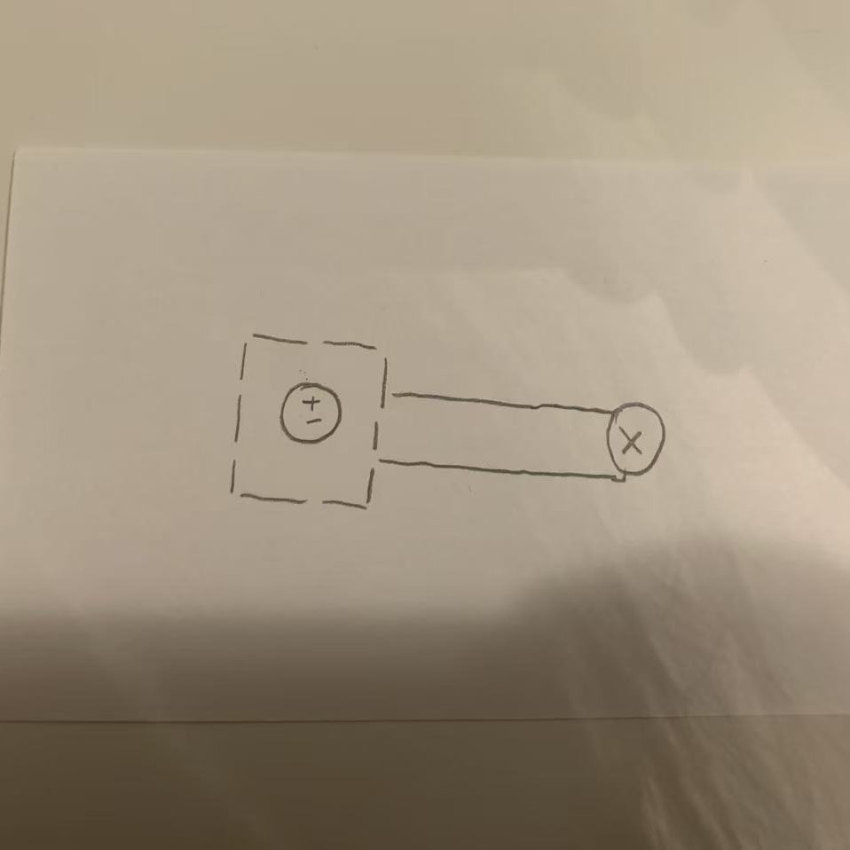 I designed a simple circuit diagram with a battery and LED. It illustrates a straightforward connection plan.