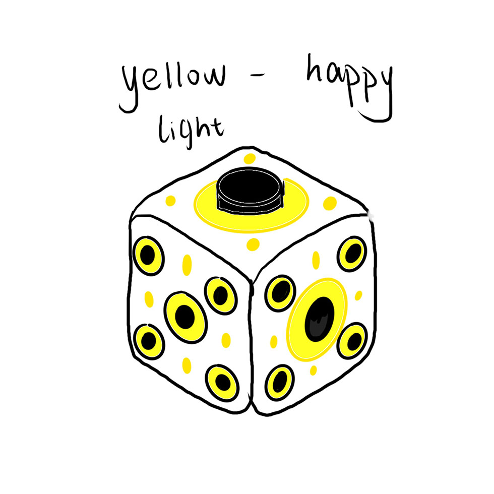 When the user is happy, the cube glows yellow. The color change makes the toy more interactive and engaging.