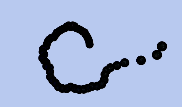 This GIF features a chain of circles forming a larger arc against a soft blue background. The circles move like bubbles rising in boiling soup. As the soup's bubbling intensifies, the circles move faster and expand, reflecting the energetic activity in a boiling pot.