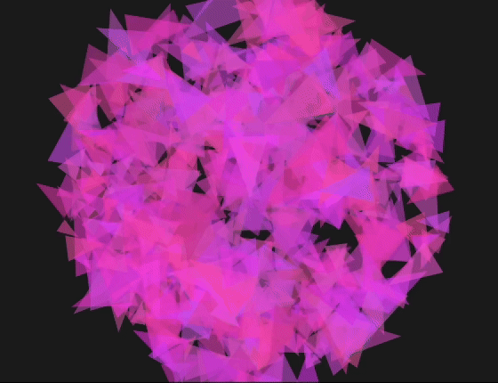 In this GIF, a cluster of pink geometric shapes pulses and expands in a mesmerizing pattern. The expansion and contraction of these shapes are closely tied to the ebbing and flowing sound of water being poured. The louder the sound, the more aggressive the visual transformation.