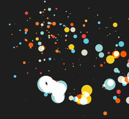 This GIF displays a dynamic scene of colorful circles and dots exploding like fireworks against a dark background. The popping sounds of the book pages being turned could cause bursts of new circles to appear and existing ones to expand, mimicking the dynamic and exciting process of exploring new content in a book.