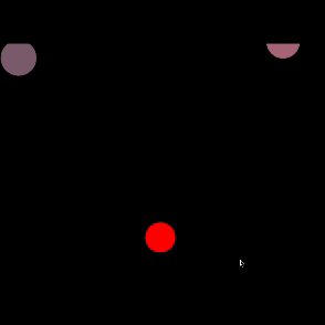 This GIF demonstrates the interactive animation I created, where I control a red ball navigating through other floating balls on a dark background. Each interaction influences the movement of the red ball directly.