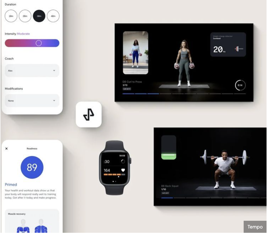 <b>Fitness Health Tech – Smart Devices</b><br>This image presents how wearable devices collect and display health data such as heart rate, recovery time, and exercise intensity. It reflects the growing trend of personalized fitness technology, where smart systems give users real-time feedback and help them understand their physical condition more clearly.
